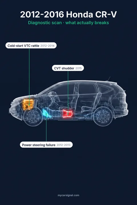 2012-2016 Honda CR-V cutaway diagram of its documented faults