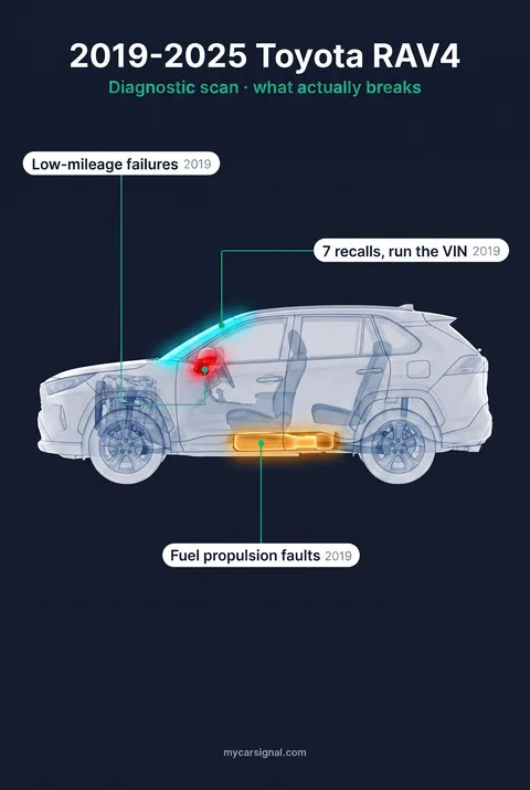 2019-2025 Toyota RAV4 cutaway diagram of its documented faults