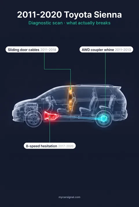 2011-2020 Toyota Sienna cutaway diagram of its documented faults