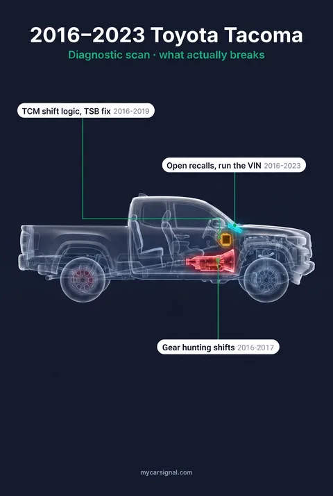 2016-2023 Toyota Tacoma cutaway diagram of its documented faults